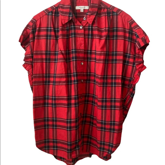 Madewell Short Sleeves Red Plaid Summer Top Size Small To Medium - Picture 1 of 5